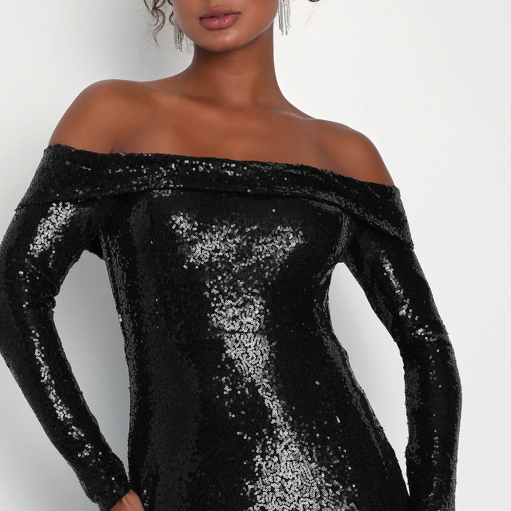 
                      
                        Lulus Party Icon Sequin Off-Shoulder Long Sleeve Maxi Dress - Black
                      
                    