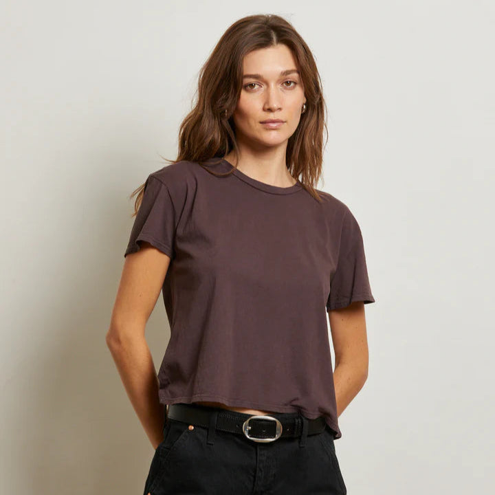 The Harley crispy lightweight cotton boxy crew tee in the color Cocoa