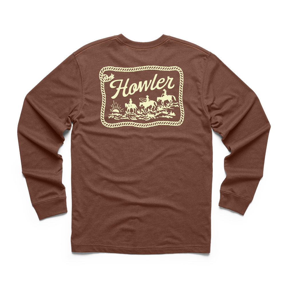 
                      
                        The Howler Bros Long Sleeve T-Shirt in Howler Posse/Mahogany
                      
                    
