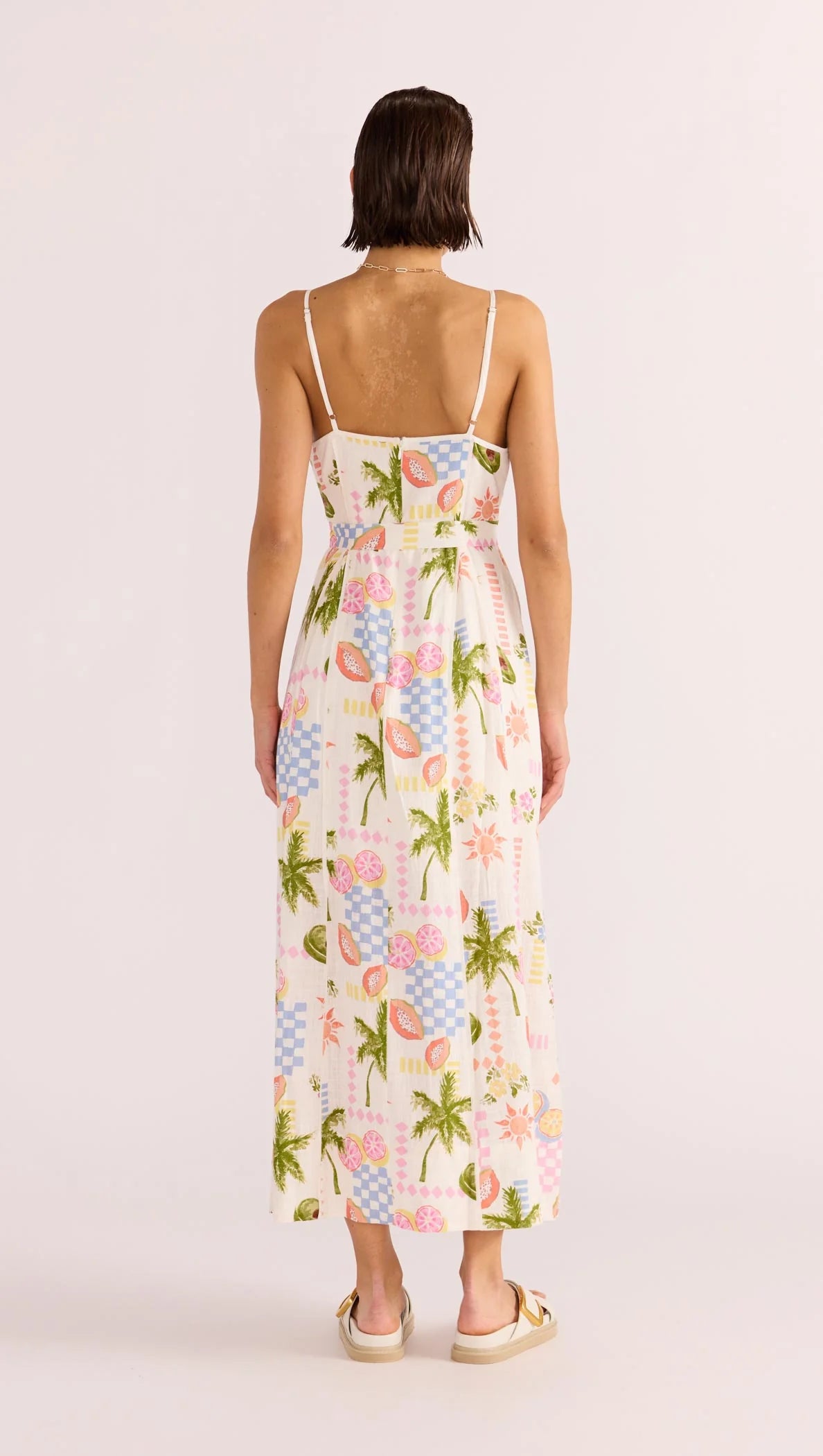 MINKPINK's Gracie Panel Midi Dress features fruit & beach motifs throughout