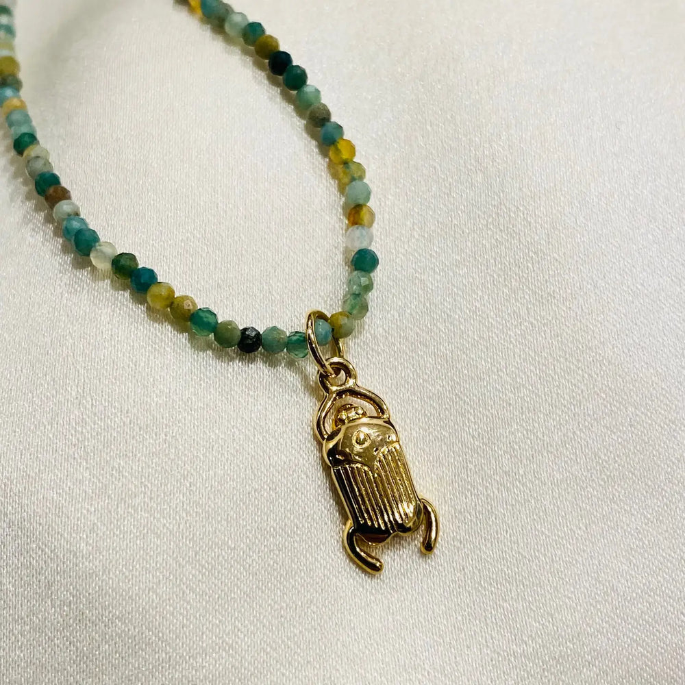 Design detail on the Lou Beetle Scarab Necklace by Sophie Deschamps Bijoux