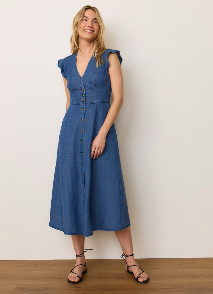 Find the medium wash Camila Midi Dress by Marine Layer at Harbour Thread for effortless spring style. 