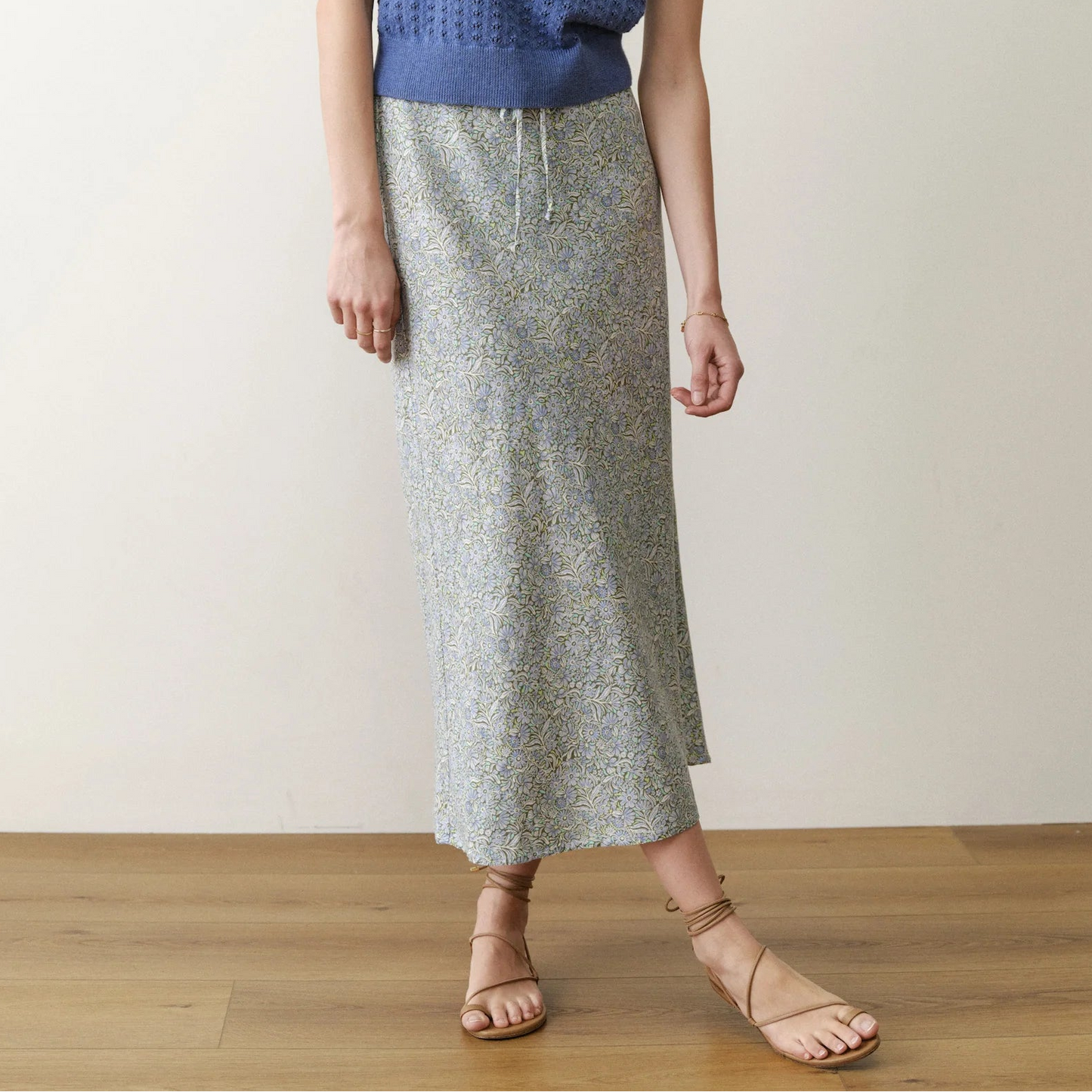 Marine Layer Avery Hemp Midi Skirt in Sea Floral 