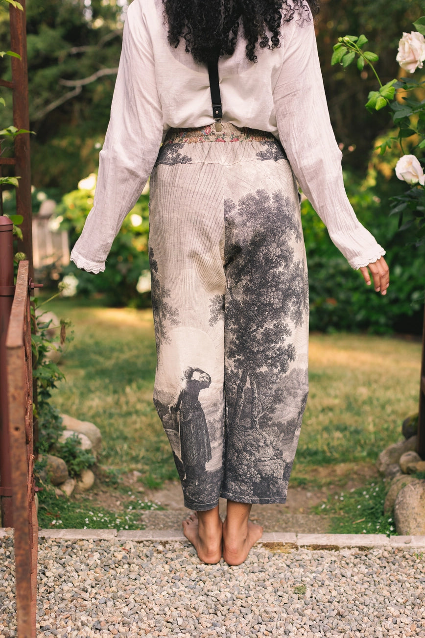 Still I Rise Linen Cropped Artist Pant with Sunrise and Woman Print