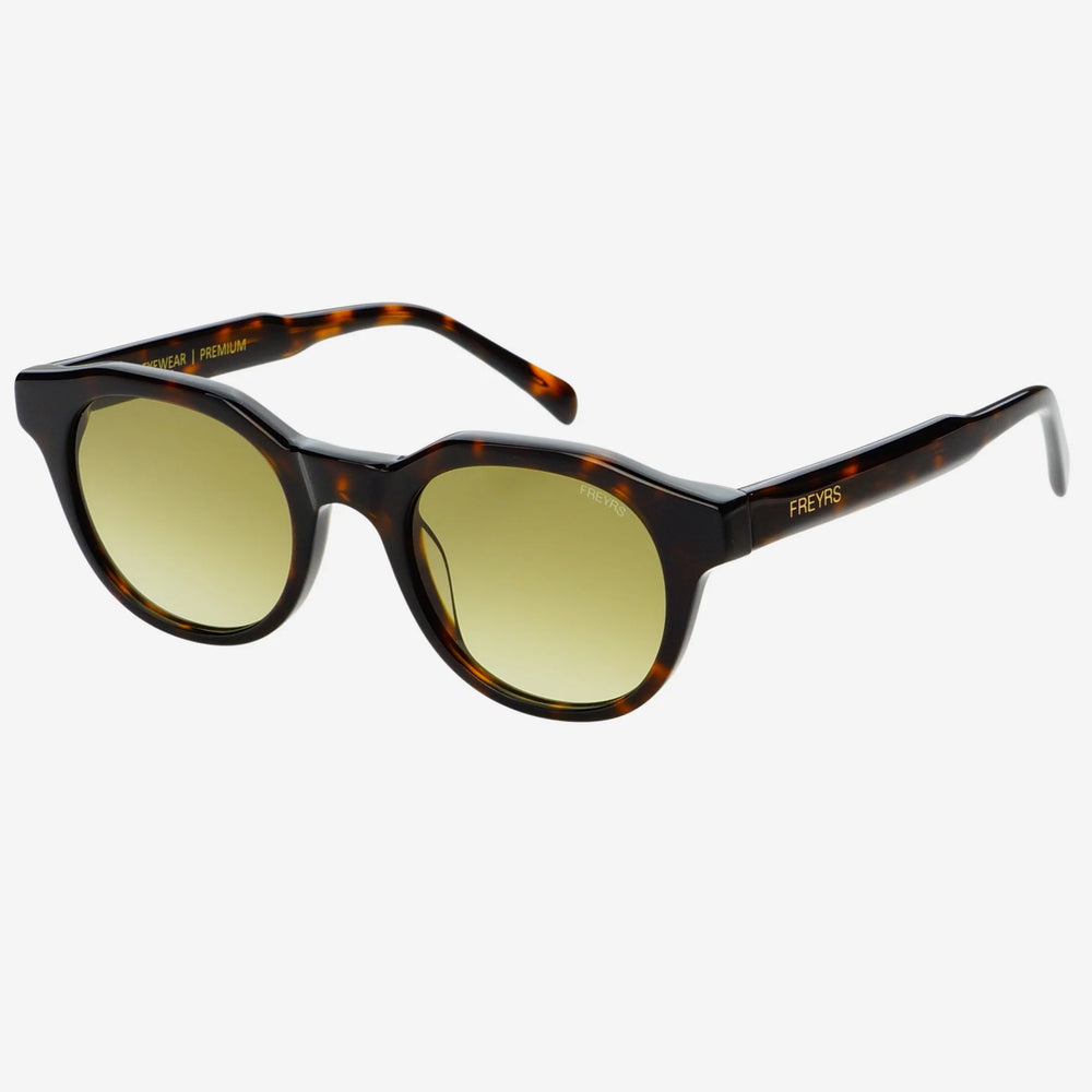 
                      
                        Medium fit unisex round tortoise frame sunglasses with gradient green lenses by FREYRS
                      
                    
