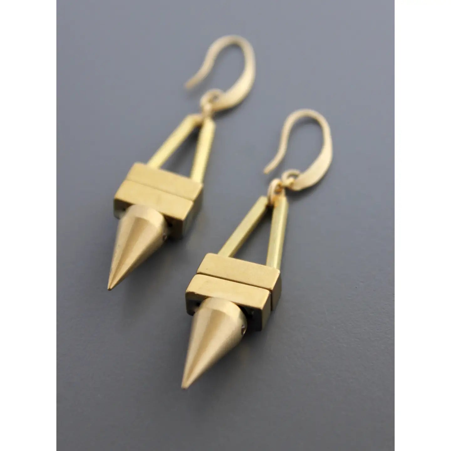 The Geometric Hematite and Brass Spike Earrings by David Aubrey Jewelry at Harbour Thread