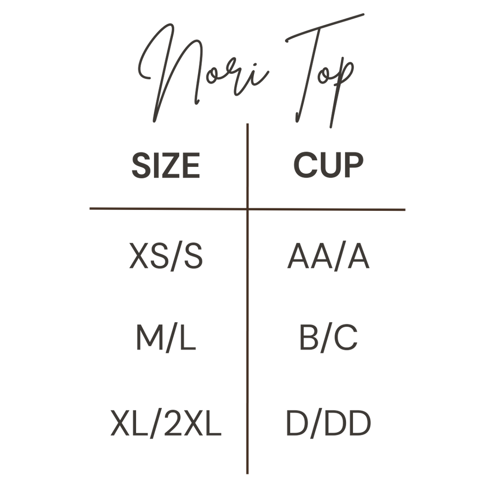 
                      
                        Saturday Swimwear's nori bikini top size chart for women's sizes XS-XL
                      
                    