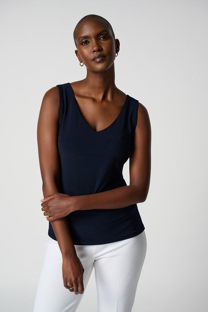 
                      
                        Front view of Joseph Ribkoff's Classic V-Neck Cami  in the color Midnight Blue
                      
                    