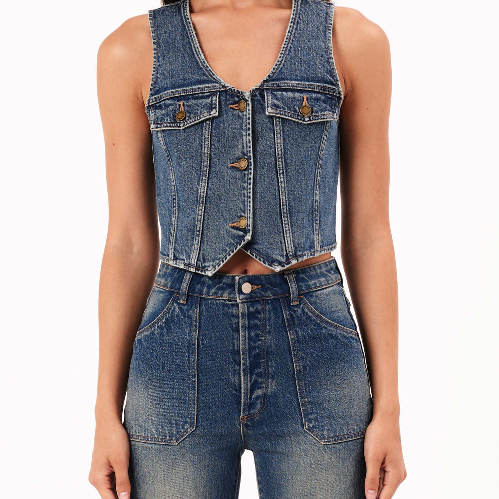 The Morgan Denim Vest by Rolla's in the color Tough Stone