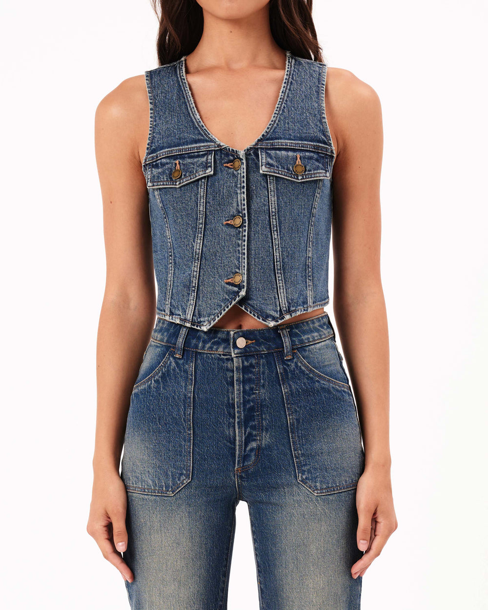 The Morgan Denim Vest by Rolla's in the color Tough Stone