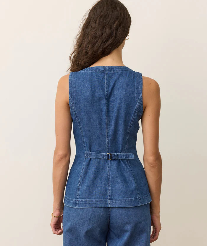 
                      
                        Women's longline denim vest from Marine Layer
                      
                    