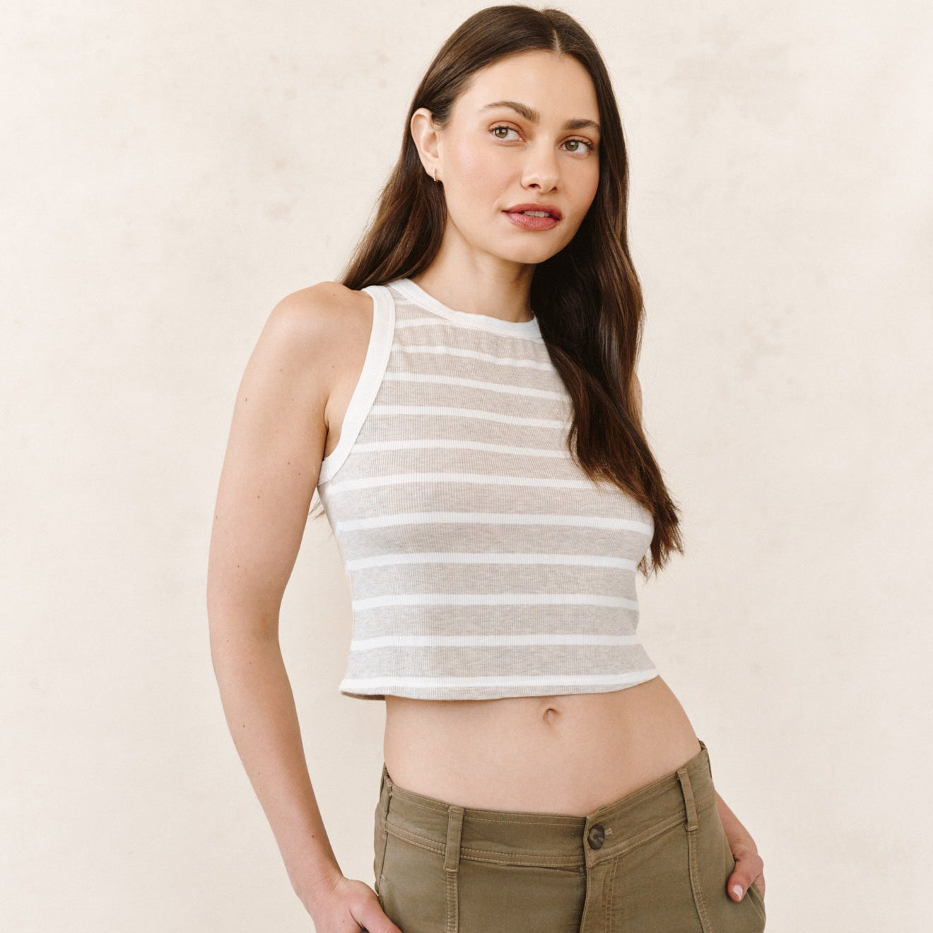 Bella Dahl Contrast Binding Tank in Sand Stripe