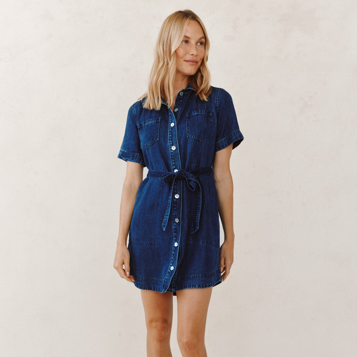 Bella Dahl Short Sleeve Utility Shirt Dress in Horizon Blue Wash