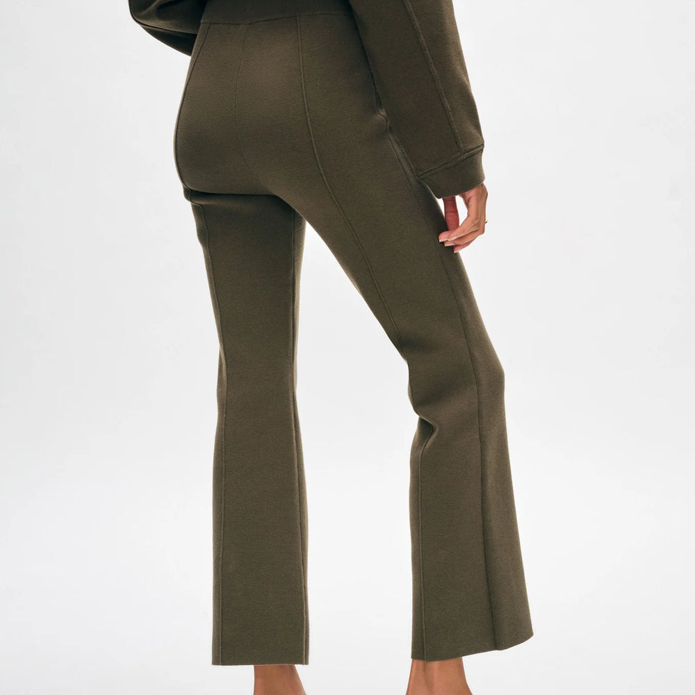 
                      
                        Back view of the Dark Sage Organic Cotton Kick Flare Pants by White + Warren
                      
                    