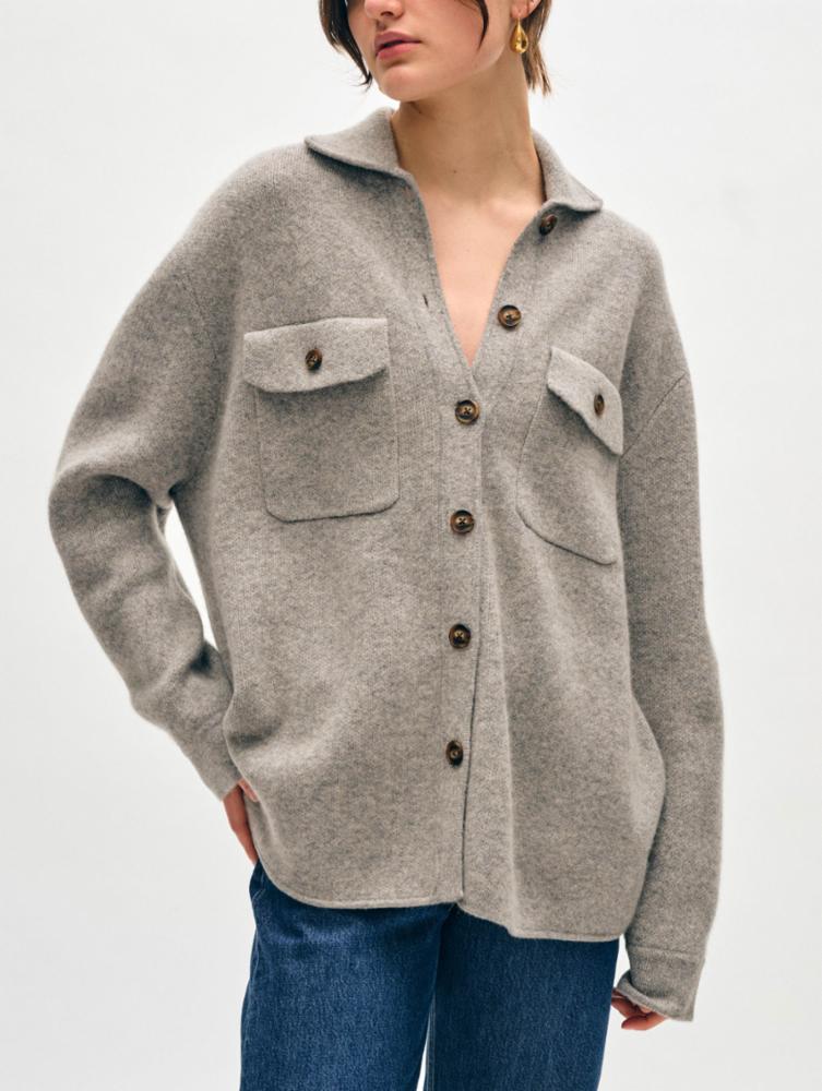 The Heather Grey Cashmere Luxe Button Down Shacket by White + Warren