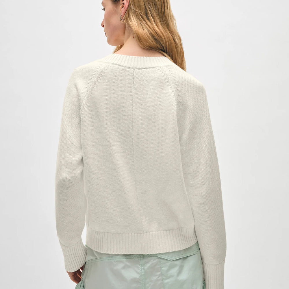 
                      
                        Back view of the White + Warren Organic Cotton V Neck Sweater in the color White
                      
                    