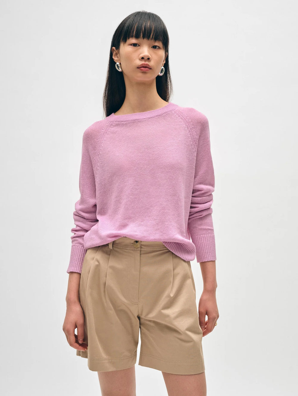 White + Warren's Pink Linen Marled Sweatshirt  