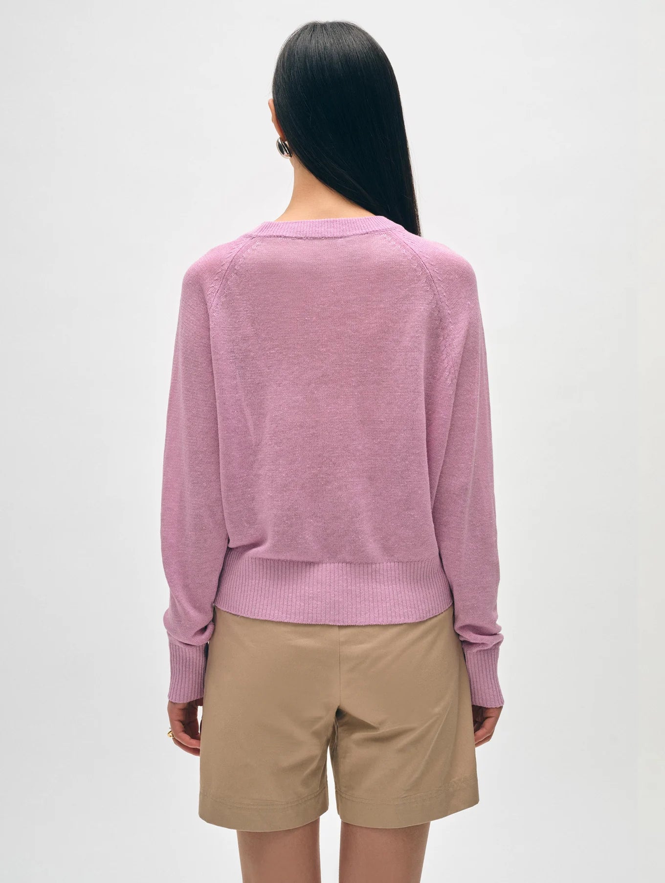 Back view of White + Warren's Pink Linen Marled Sweatshirt