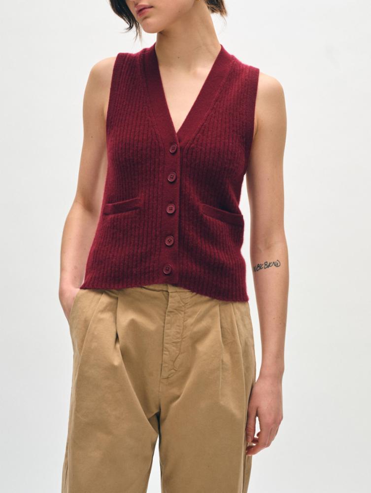 The Sangria Cashmere Ribbed Button Vest by White + Warren