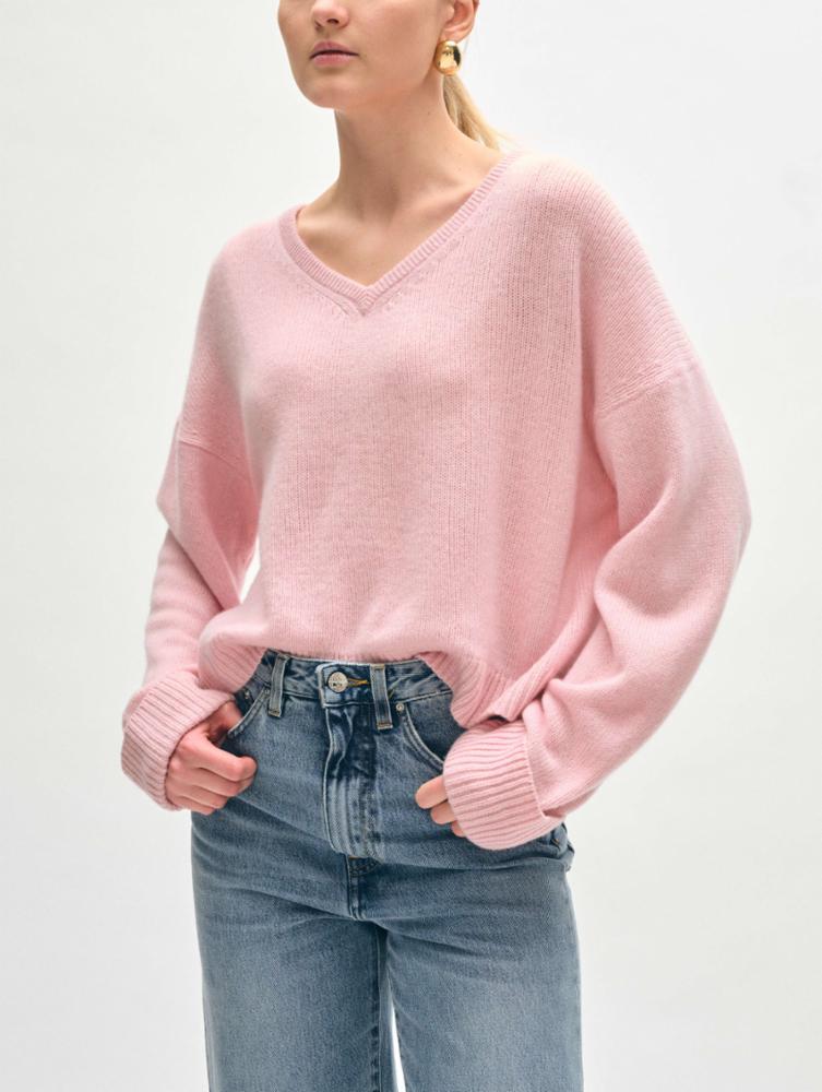 The Primrose Cashmere Featherweight Cuffed V-Neck by White + Warren