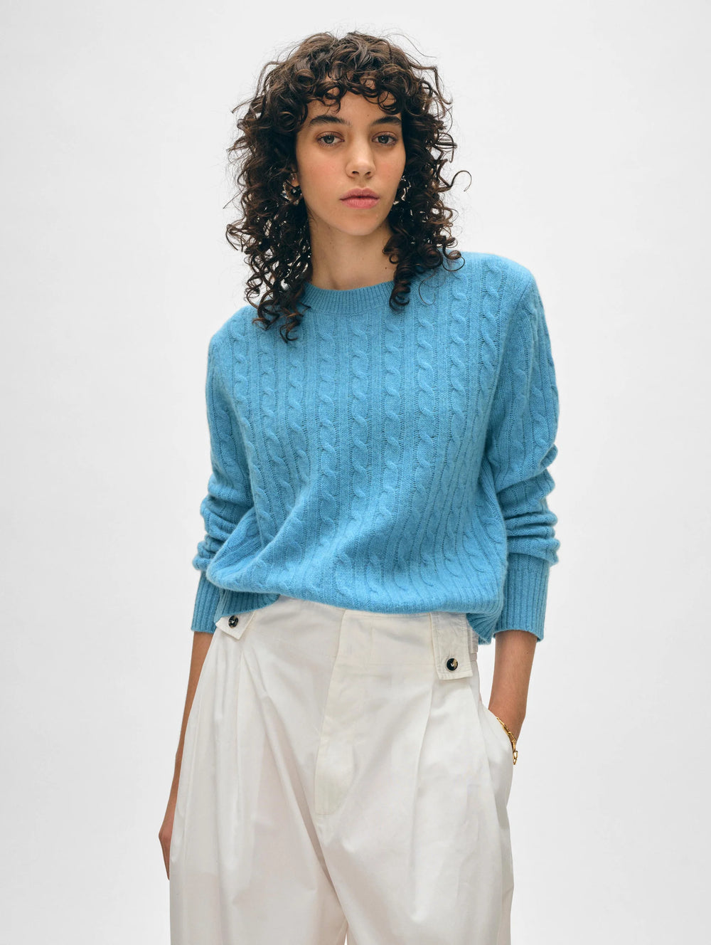 The Mediterranean Heather Cashmere Cable Crewneck by White + Warren