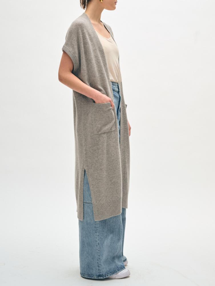 The Heather Grey Cashmere Patch Pocket Duster Cardigan by White + Warren