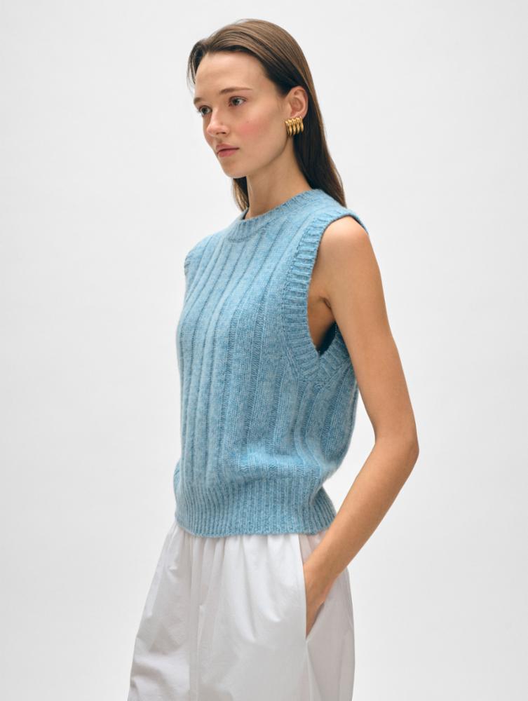 A beautiful blue marled Cashmere Wide Rib Shell by White + Warren