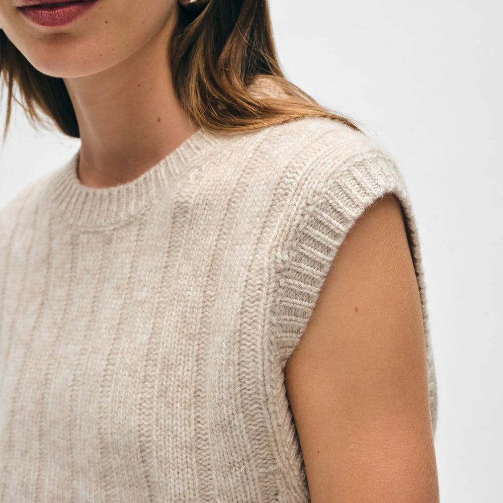 White + Warren Cashmere Marled Wide Rib Shell