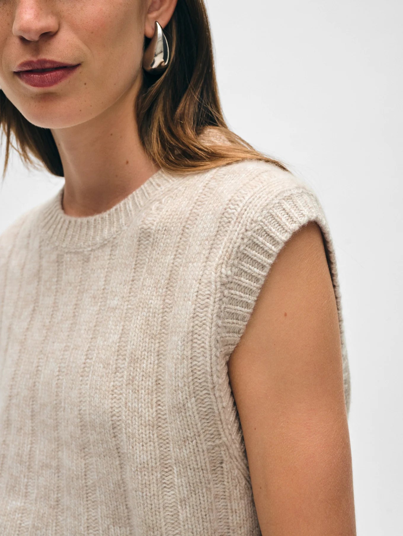 White + Warren Cashmere Marled Wide Rib Shell