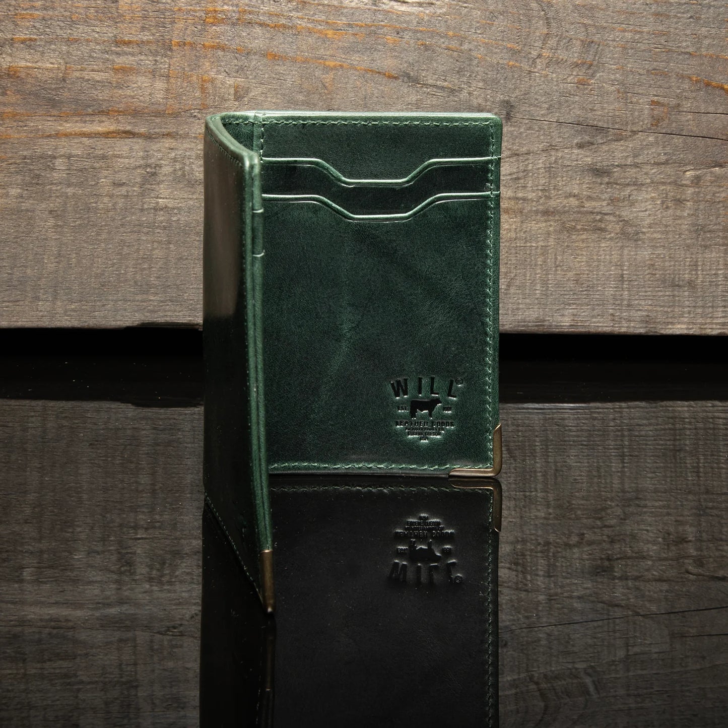 Will Leather Goods Tradesman Slim Wallet in Green Leather