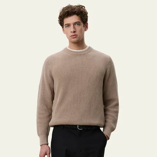 Les Deux Rib Crewneck Knit in Dark Sand