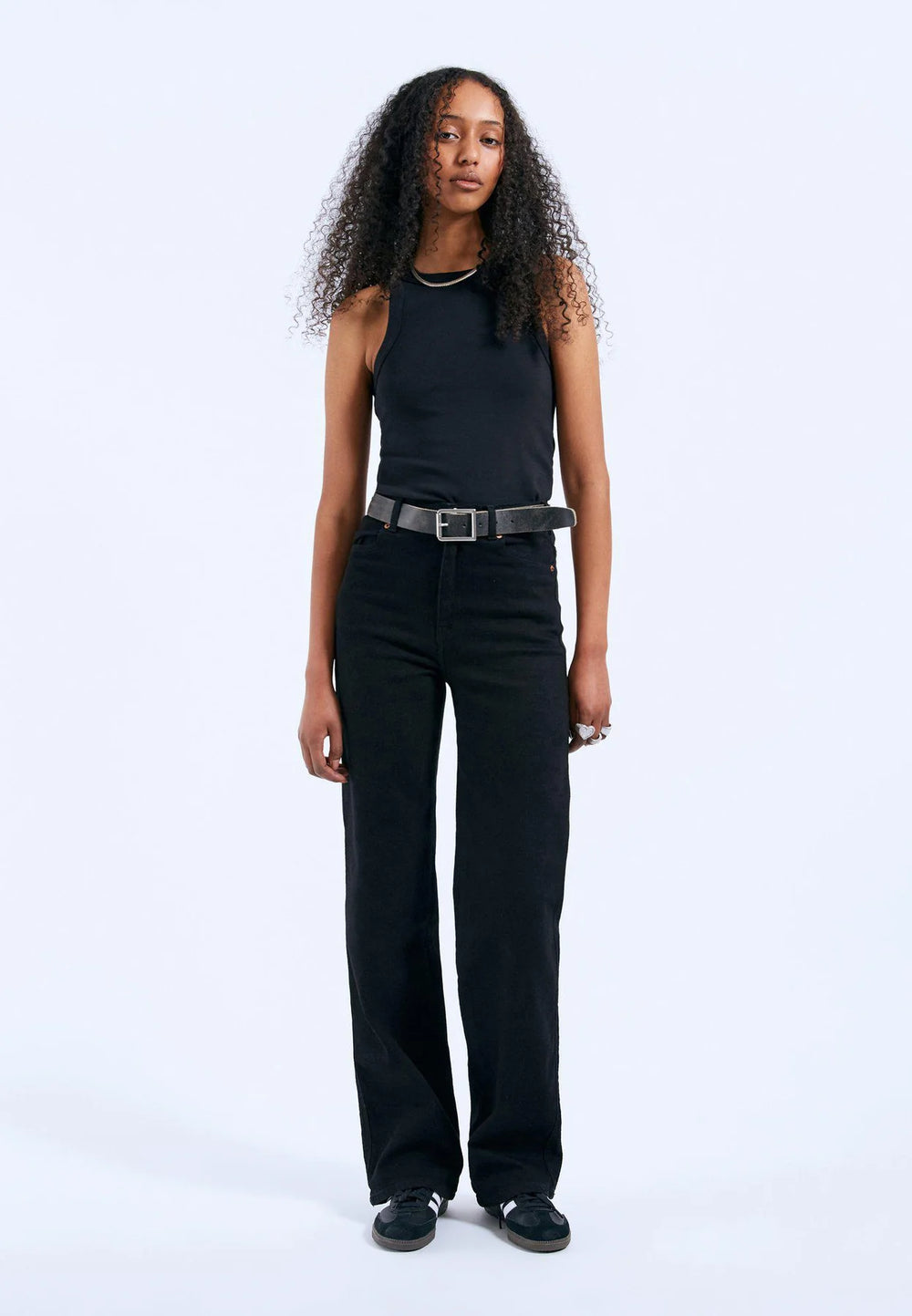 Front view of the Dr. Denim Moxy Straight Jeans in the color Solid Black