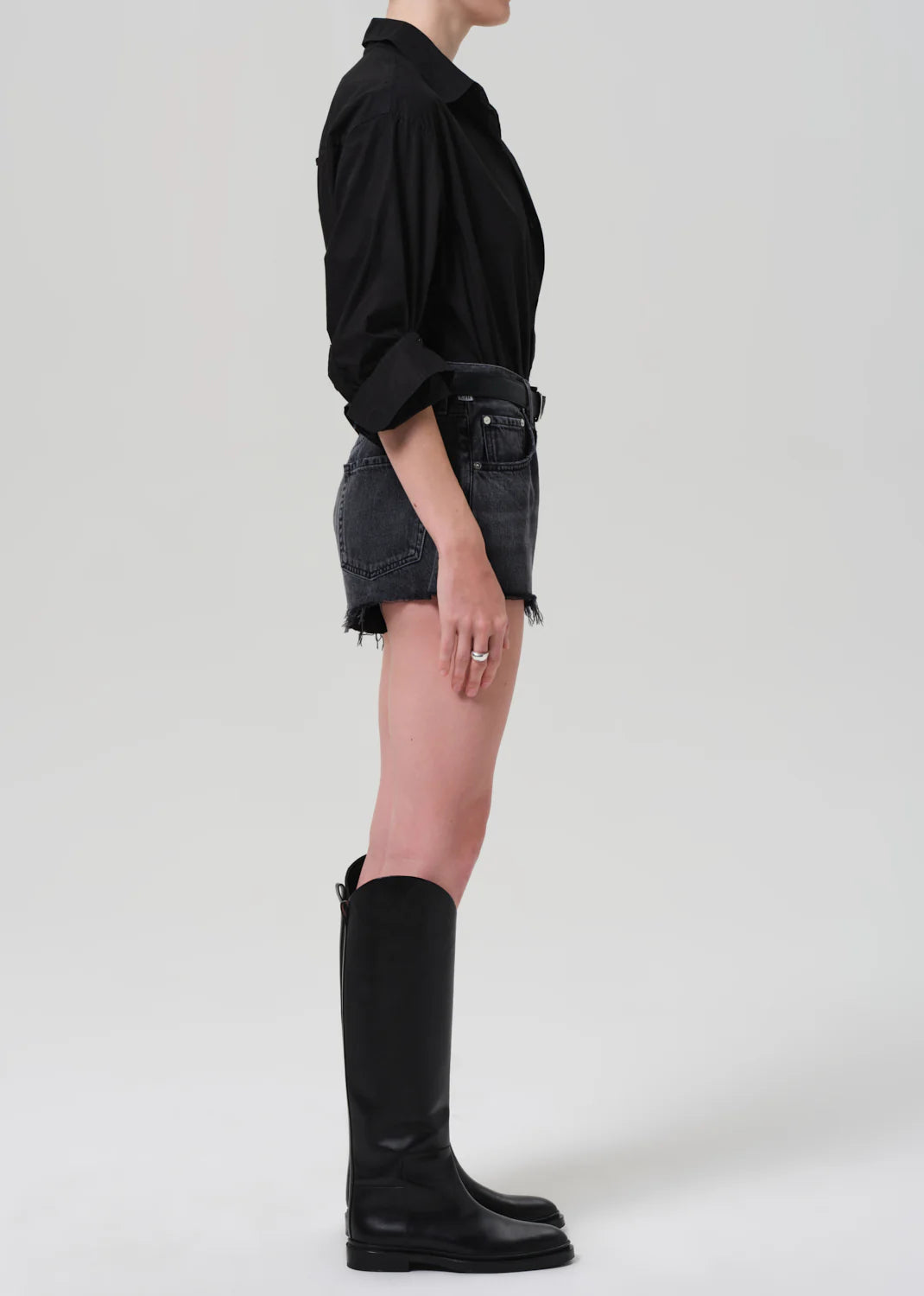 Women's black denim raw hem shorts 