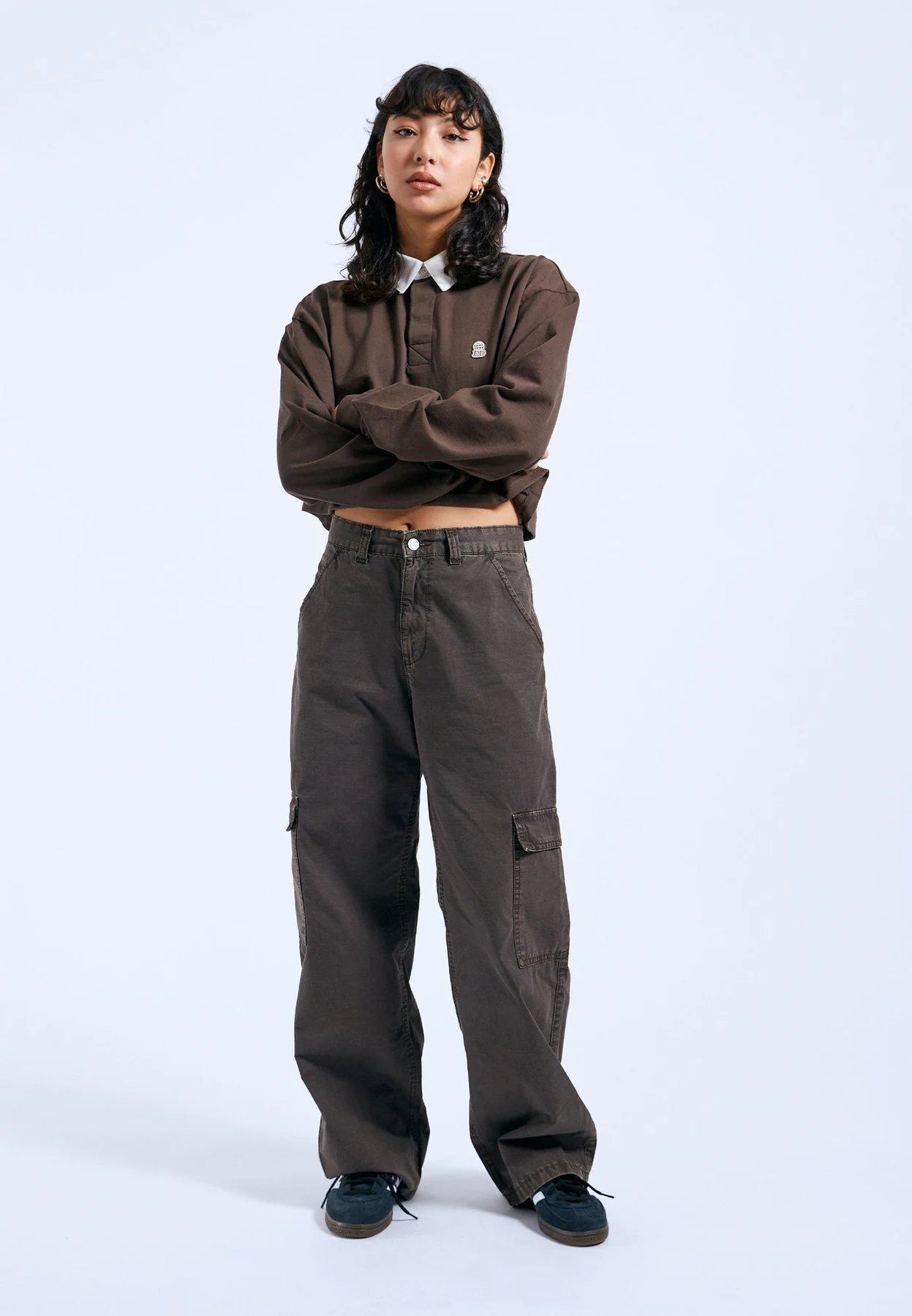 Front view of the Dr. Denim Donna Cargo Pants in the color Dark Cedar