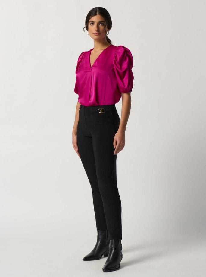 The Black Bonded Silk Straight-Leg Pants by Joseph Ribkoff