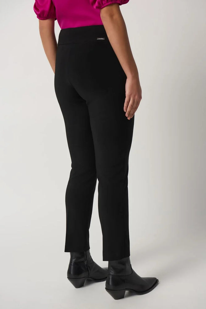 Back view of the Black Bonded Silk Straight-Leg Pants by Joseph Ribkoff