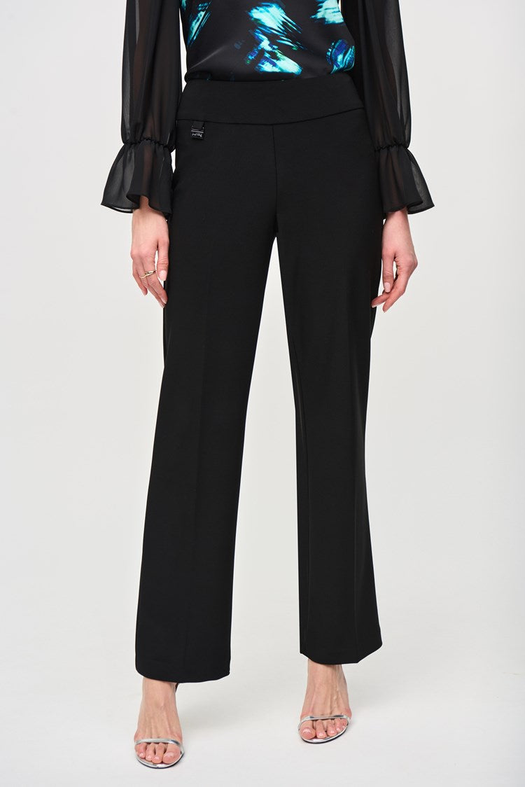 Front detail on the Black Wide-Leg Pull-On Pants by Joseph Ribkoff