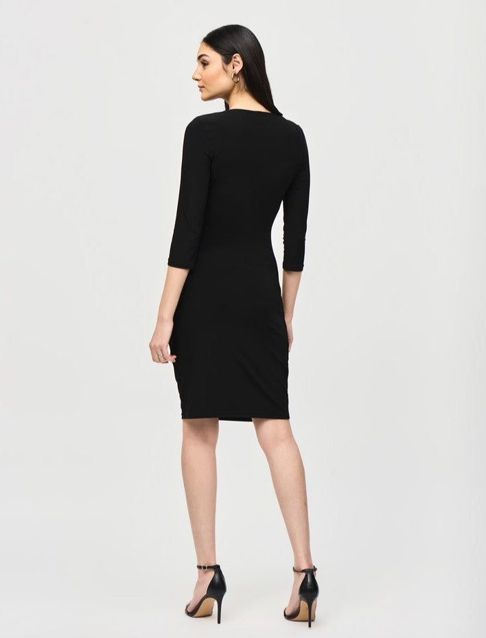 Back view of the Black Three-Quarter Sleeve Wrap Dress by Joseph Ribkoff