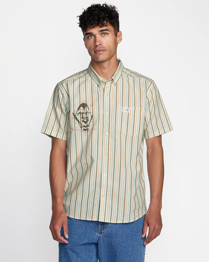 Enjoy casual cool summer style with the RVCA Jacobs Archive Stripe Short Sleeve Shirt, now at Harbour Thread men's store in Burlington, VT. 