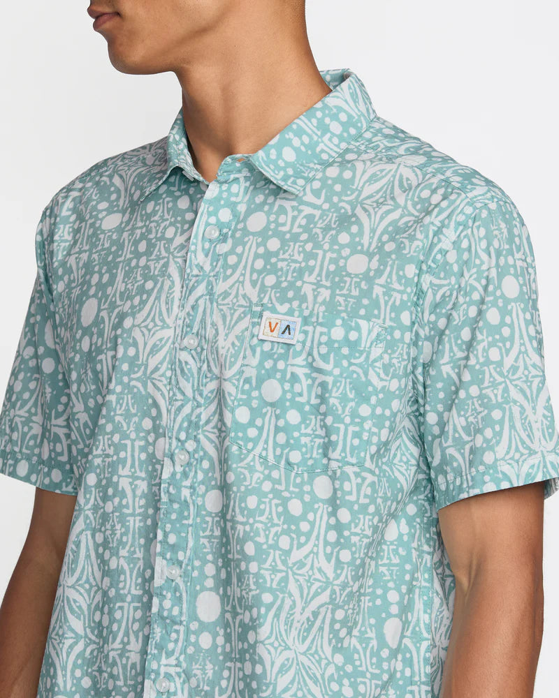 The RVCA Jacobs Archive Print Short Sleeve Shirt in Blue Haze at Harbour Thread