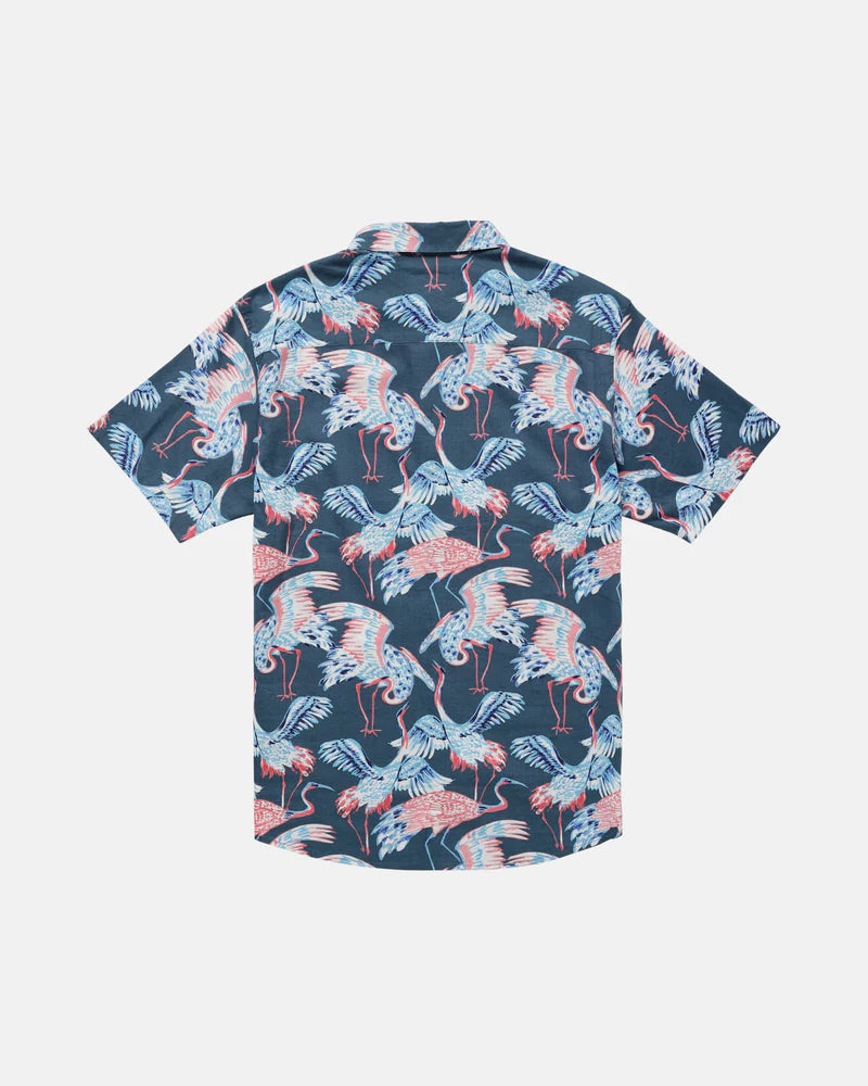 Men's blue crane print shirt from RVCA at Harbour Thread