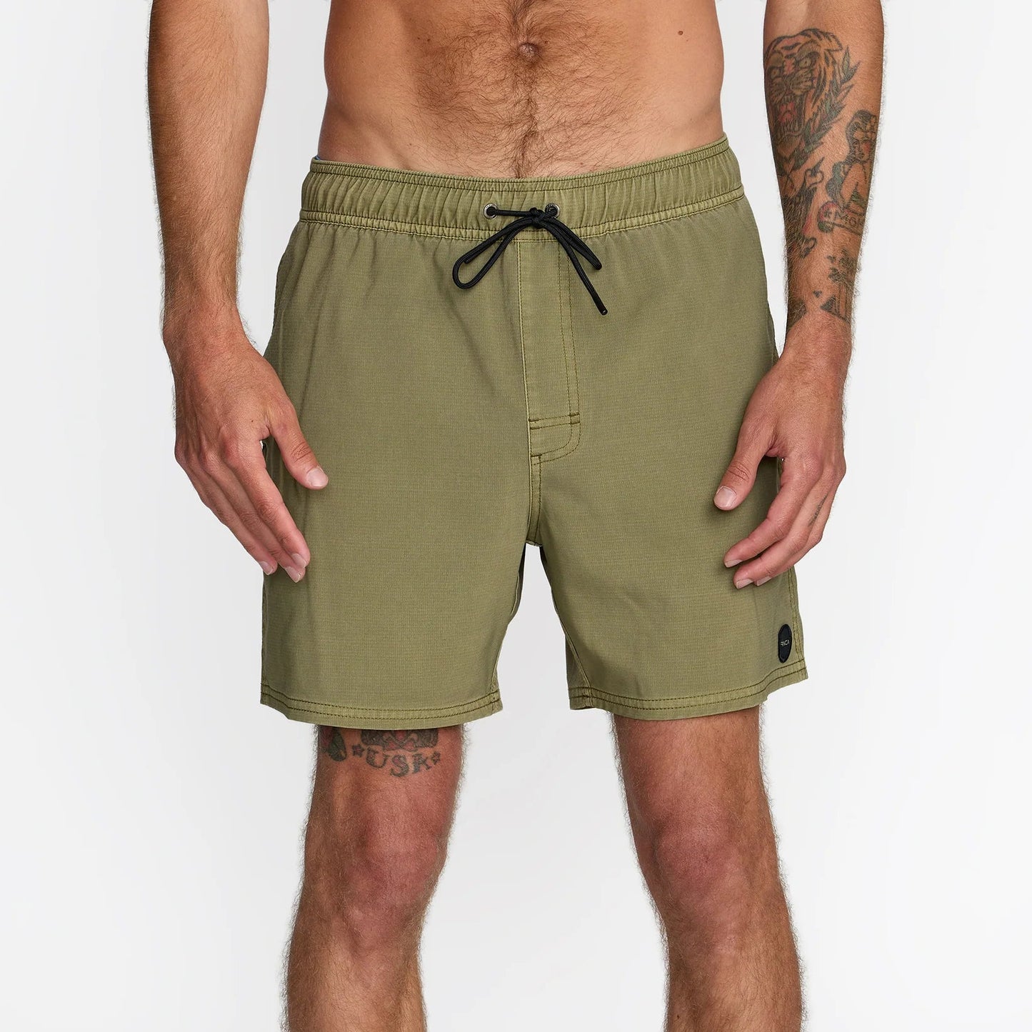 RVCA VA Pigment Elastic Short Trunk 16" in Martini Olive