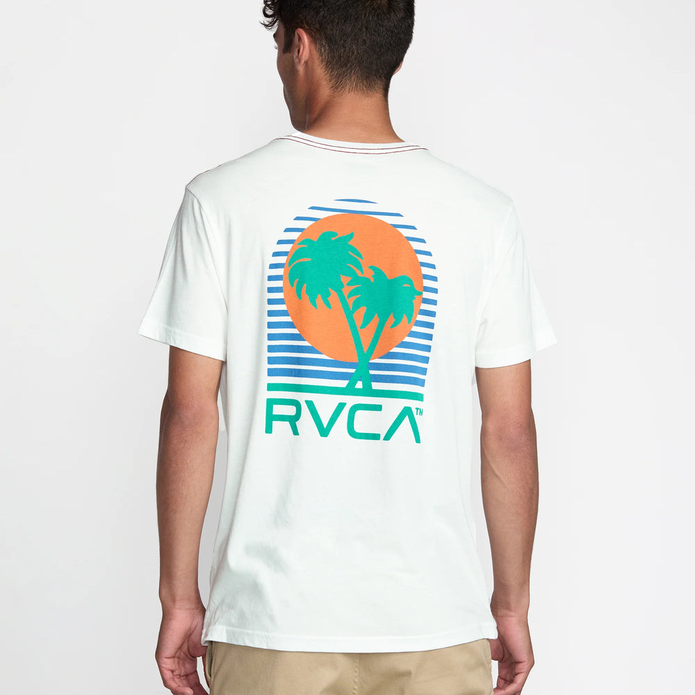 The Puerto Nuevo Short Sleeve Tee features a retro style custom RVCA palm tree graphic