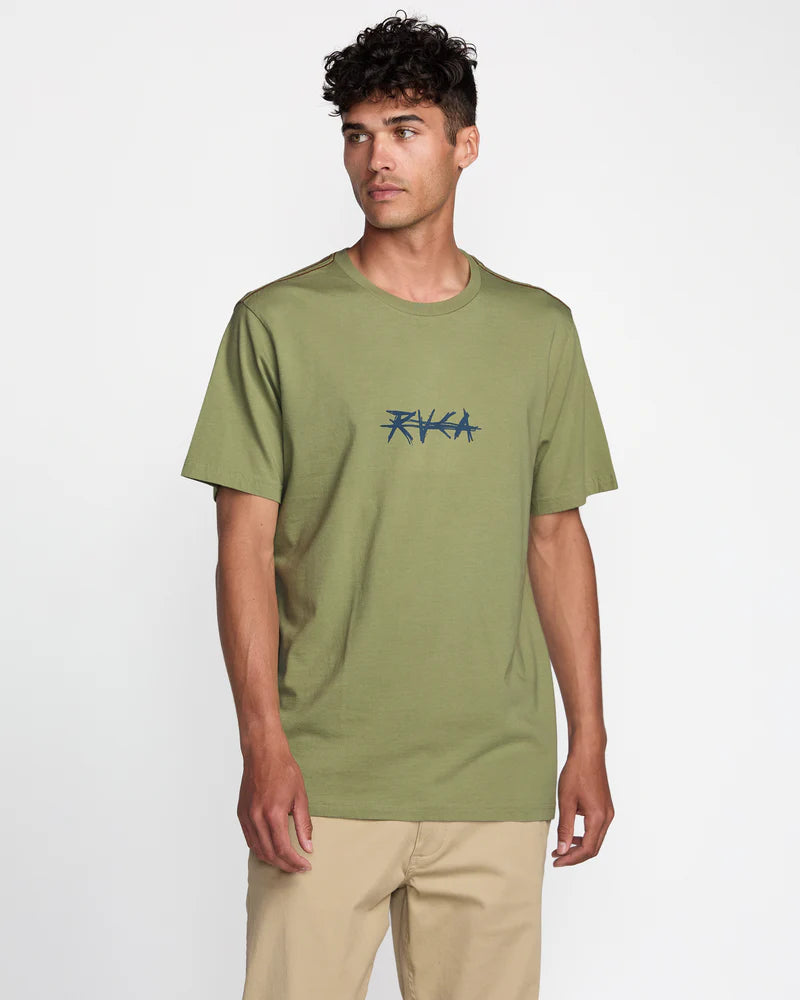 Enjoy the casual style of the RVCA Crossed Palms Short Sleeve Tee, now available at Harbour Thread men's store in Burlington, VT. 