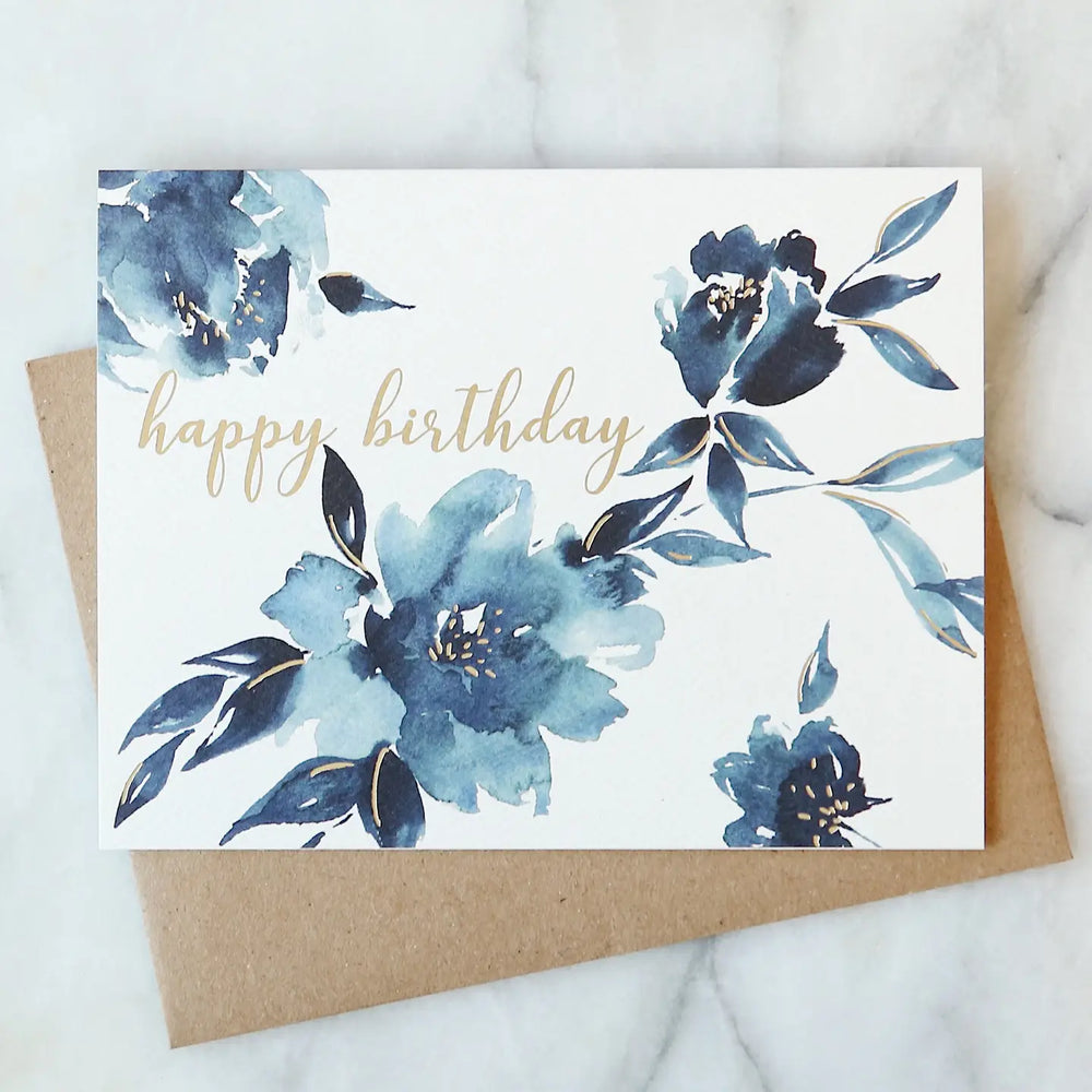 The Indigo Floral Birthday Greeting Card by Abigail Jayne Design at Harbour Thread. 