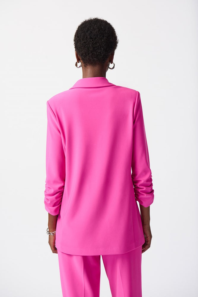 
                      
                        Back view of Joseph Ribkoff's Ultra PinkSilky Knit Blazer with Shirred Sleeves
                      
                    