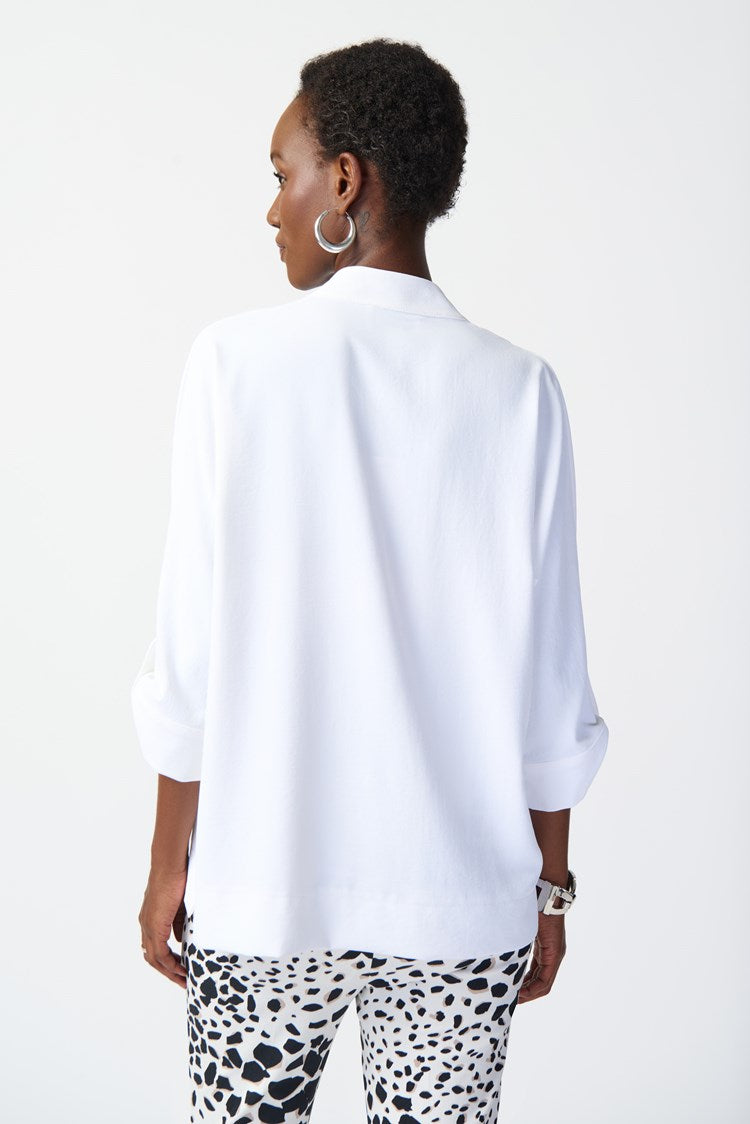 Back view of Joseph Ribkoff's Woven Boxy Top in the color Vanilla