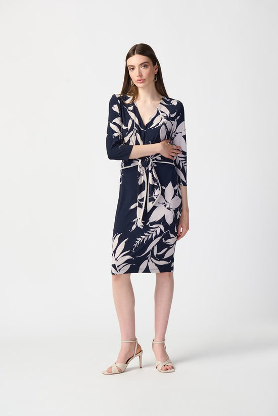 Joseph Ribkoff Floral Print Wrap Dress - Midnight Blue/Beige