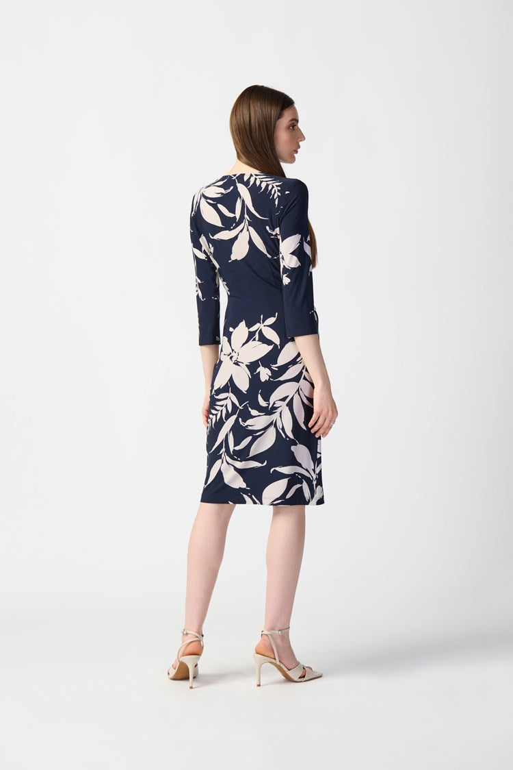 Joseph Ribkoff Floral Print Wrap Dress - Midnight Blue/Beige