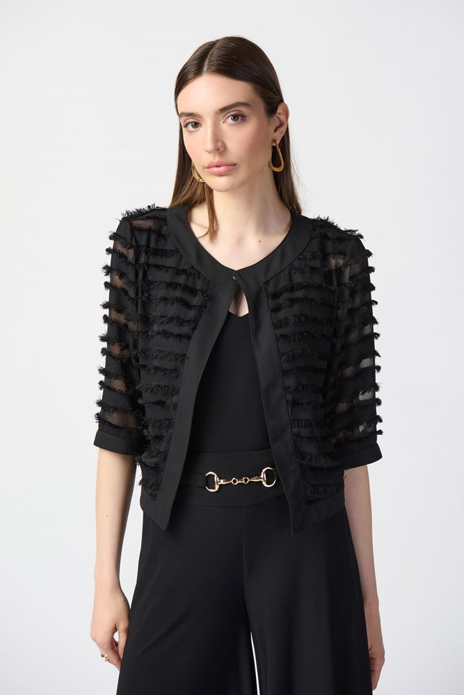 
                      
                        Front view of the Joseph Ribkoff Novelty and Georgette Fitted Jacket in the color Black
                      
                    